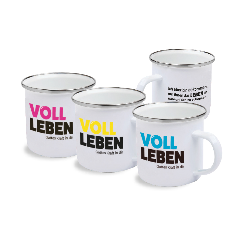 Emaille-Tasse "VOLL LEBEN" - PINK